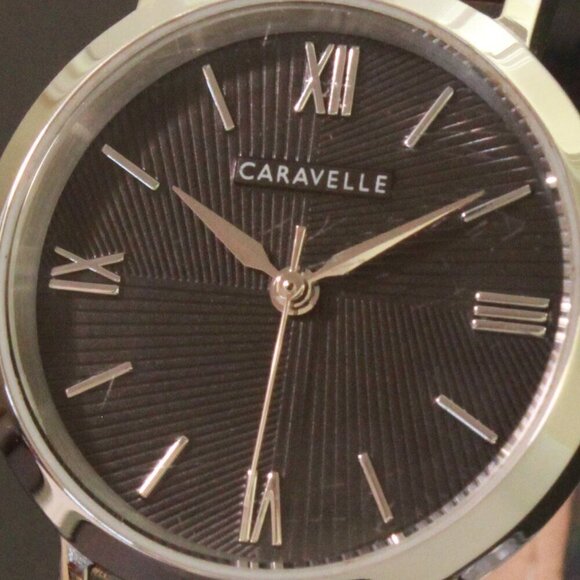 Caravelle Ladies Quartz Dress Watch By Bulova Black Textured Dial, Strap 28mm - Picture 12 of 12